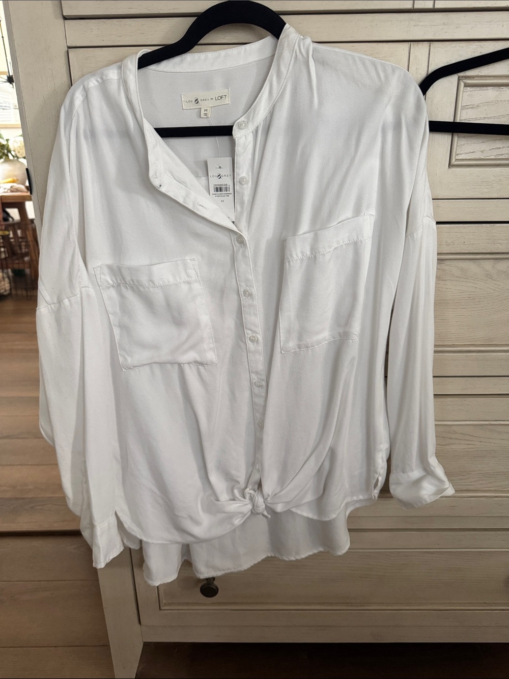 LOFT White Button-Front Tie-Hem Shirt